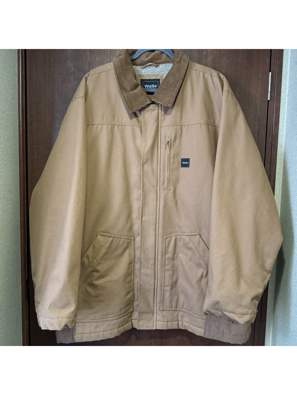 Mens WALLS Brown Duck Canvas Sherpa Fleece Lined ZipUp Work Coat Jacket Size 3XL